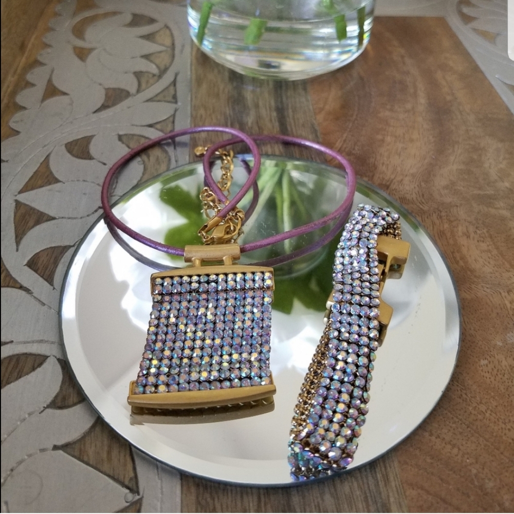 AUTHENTIC RARE Vintage Swarovski Mesh Aurora Borealis SET Necklace & Bracelet - Picture 8 of 17